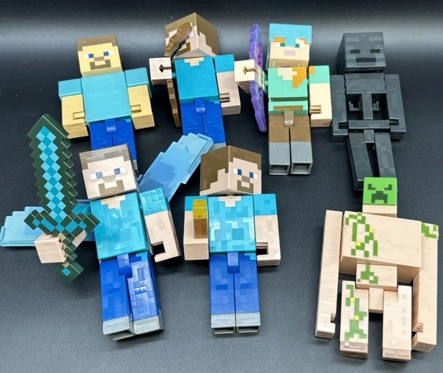 Mattel 5” Minecraft Figure Lot Of 7 Steve Enderman Alex Golem Sword Mixed Years