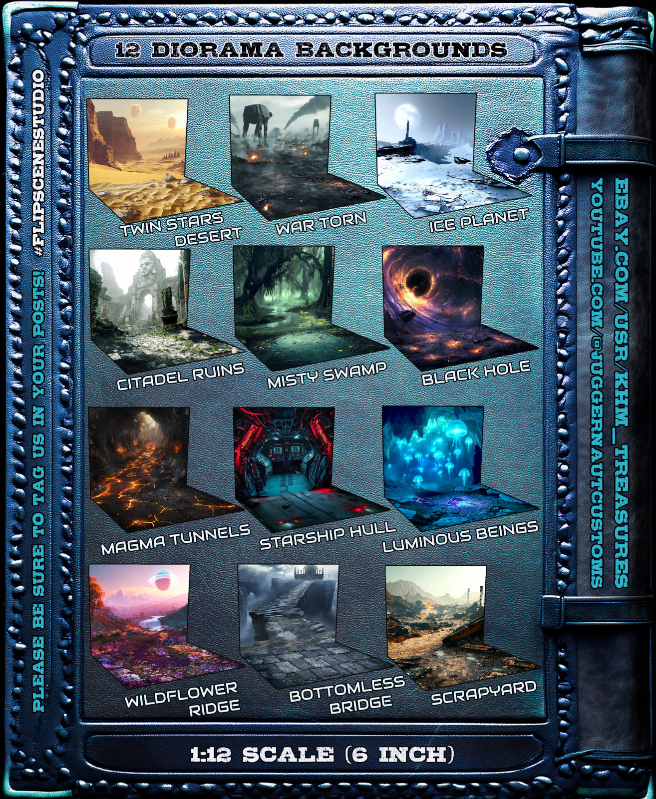 1:12 Scale Flip Scene Studio Book 3 Action Figure Photography Diorama Backdrops