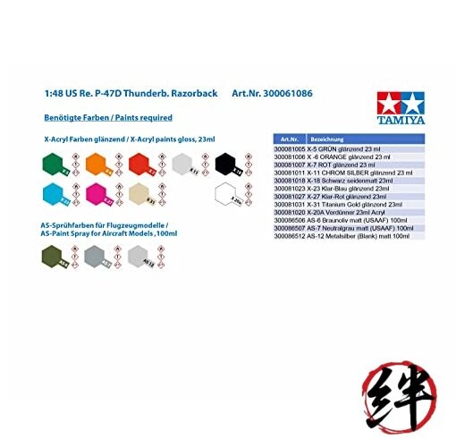 TAMIYA 1/48 No.86 US Army Republican P-47D Thunderbolt Razorback Plastic model
