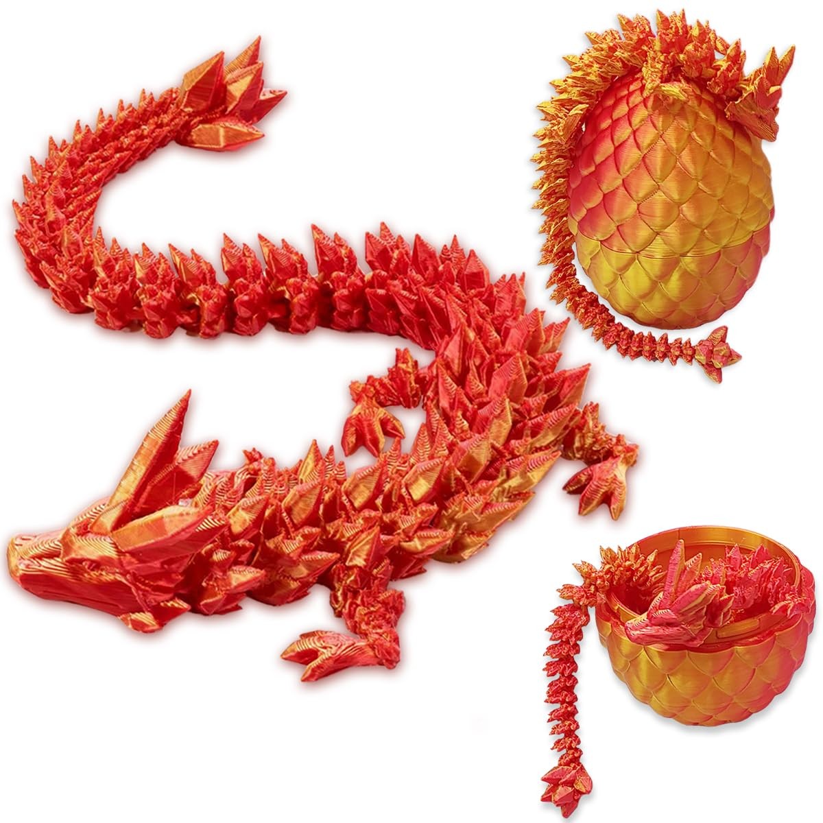 2Pcs 3D Printed Dragon, Dragon Eggs with Dragon Inside, 8.7 Inch Dragon Fidge…
