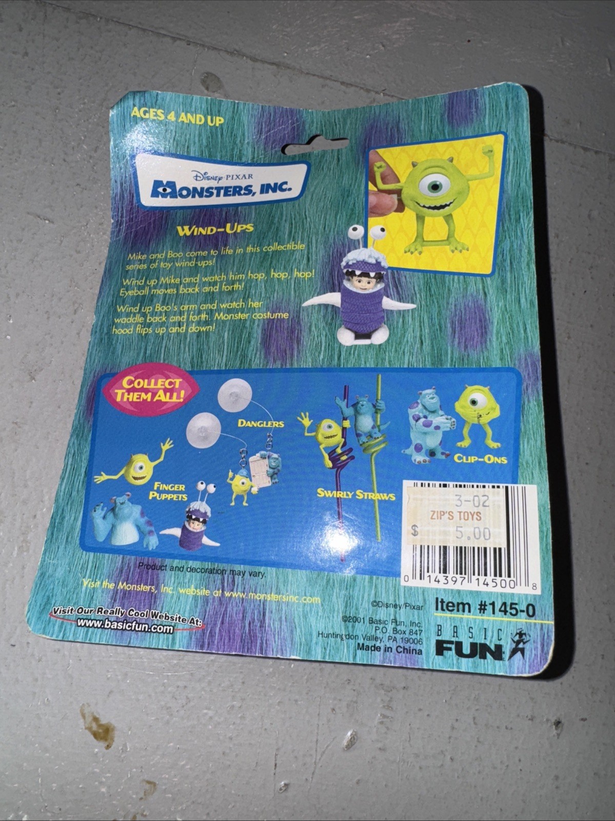 New RARE Monsters Inc. BOO Wind-Up Figure MOC Basic Fun 2001 Pixar/Disney