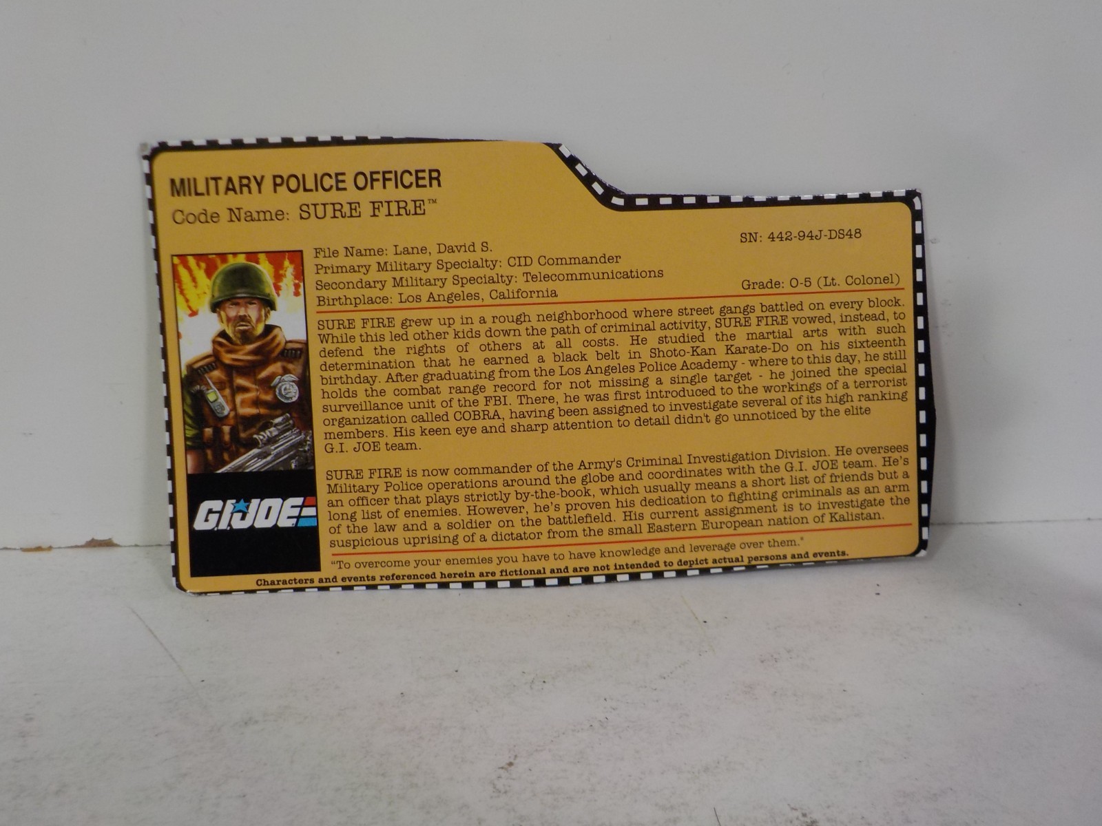 N A0108 G.I Joe Collector’s Club Sure Fire (Military Police Officer) W File Card