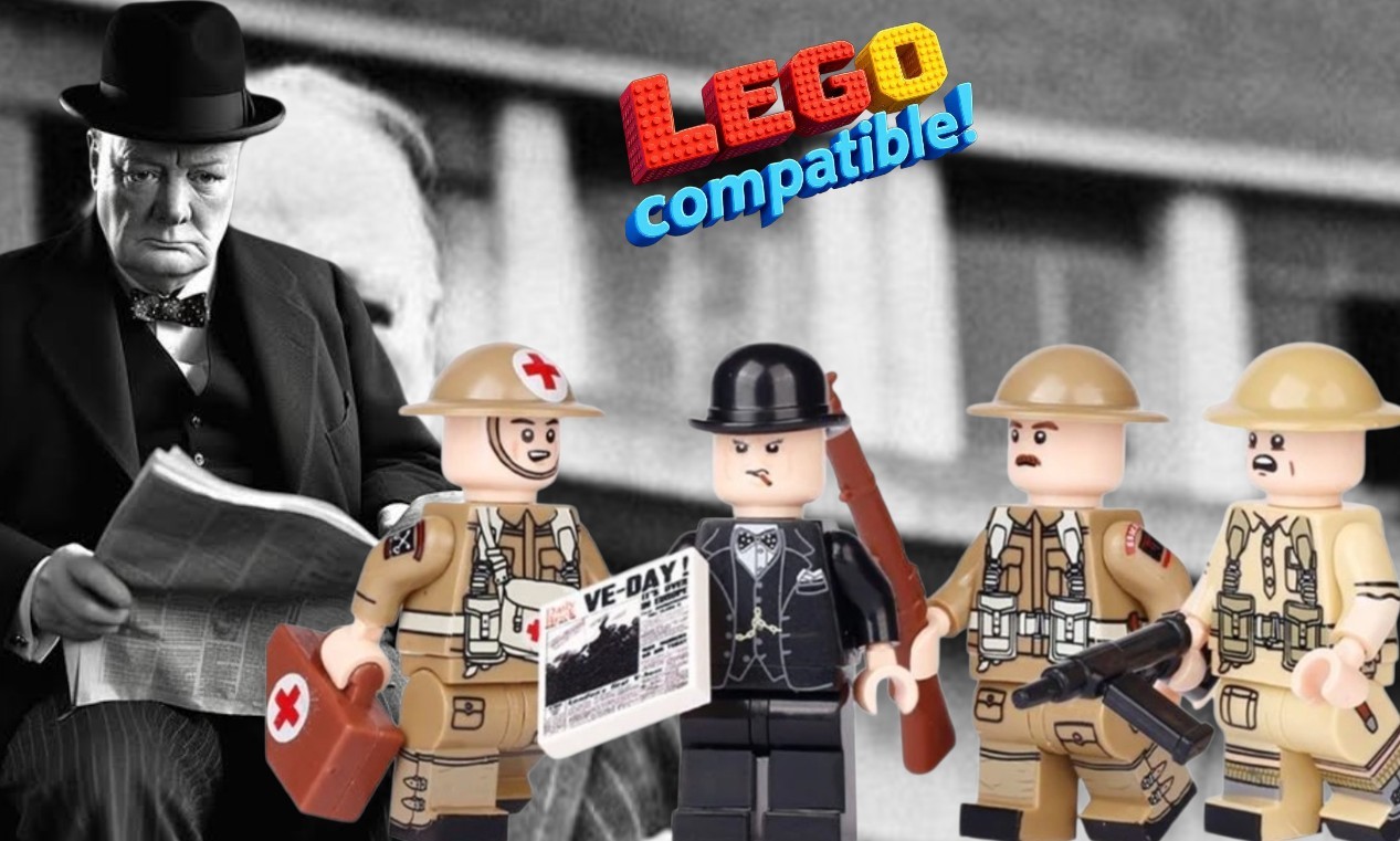 4x Figure Winston Churchill +3 ENGLISH ARMY Custom D-Day WW2 Black Hat WWII UK
