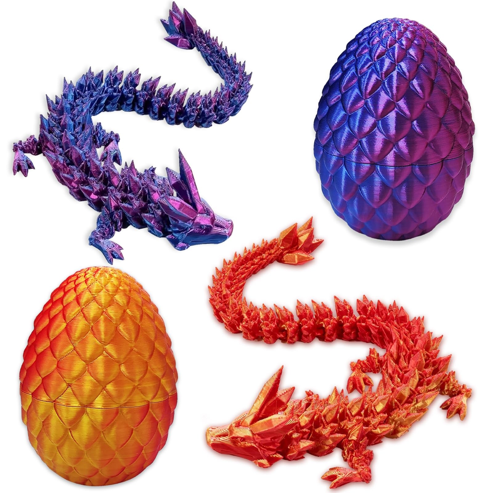 2Pcs 3D Printed Dragon, Dragon Eggs with Dragon Inside, 8.7 Inch Dragon Fidge…