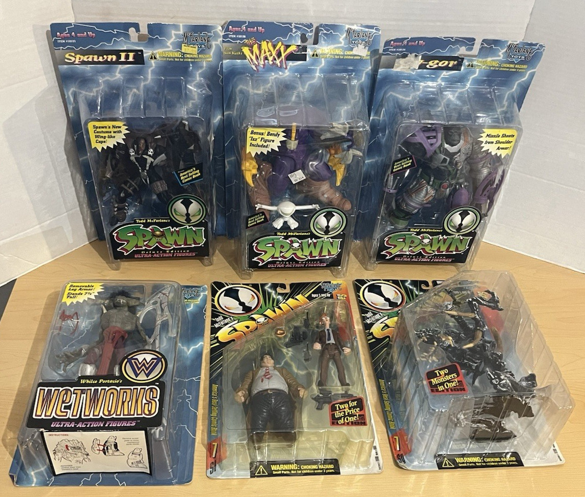6 Vintage McFARLANE FIGURE LOT SPAWN II MAXX GOR SAM TWITCH VAMPIRE NEW MOSC