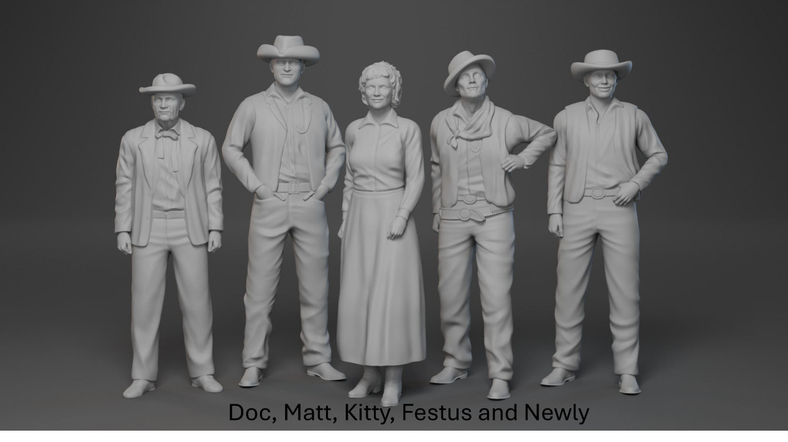 GUNSMOKE TV SHOW 3D Printed 5 Figure Set – Doc Matt Kitty Festus and Newly 1:24