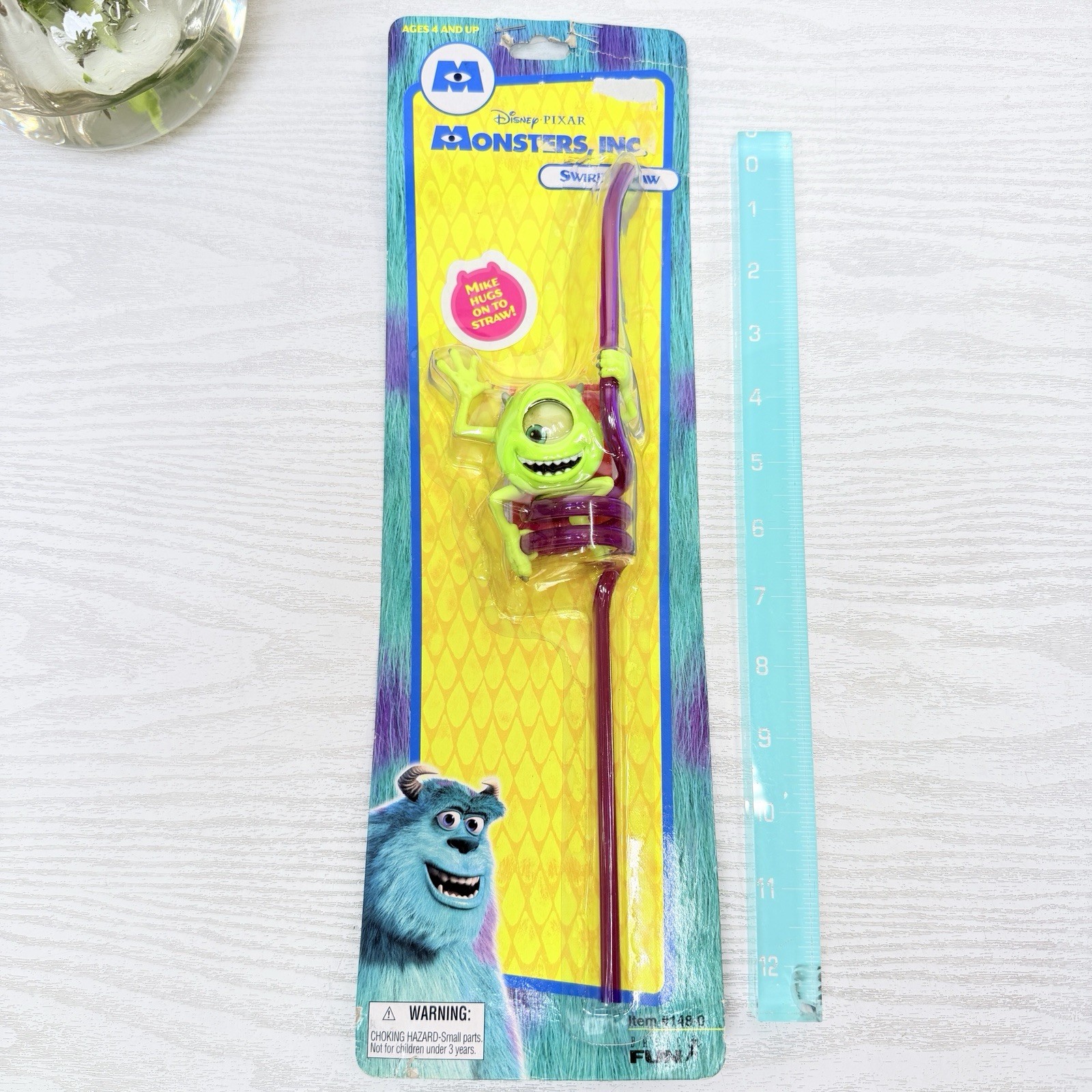 RARE Monsters Inc Disney Pixar Swirly Straw Mike Fun 2001 NOS New Movable Eye