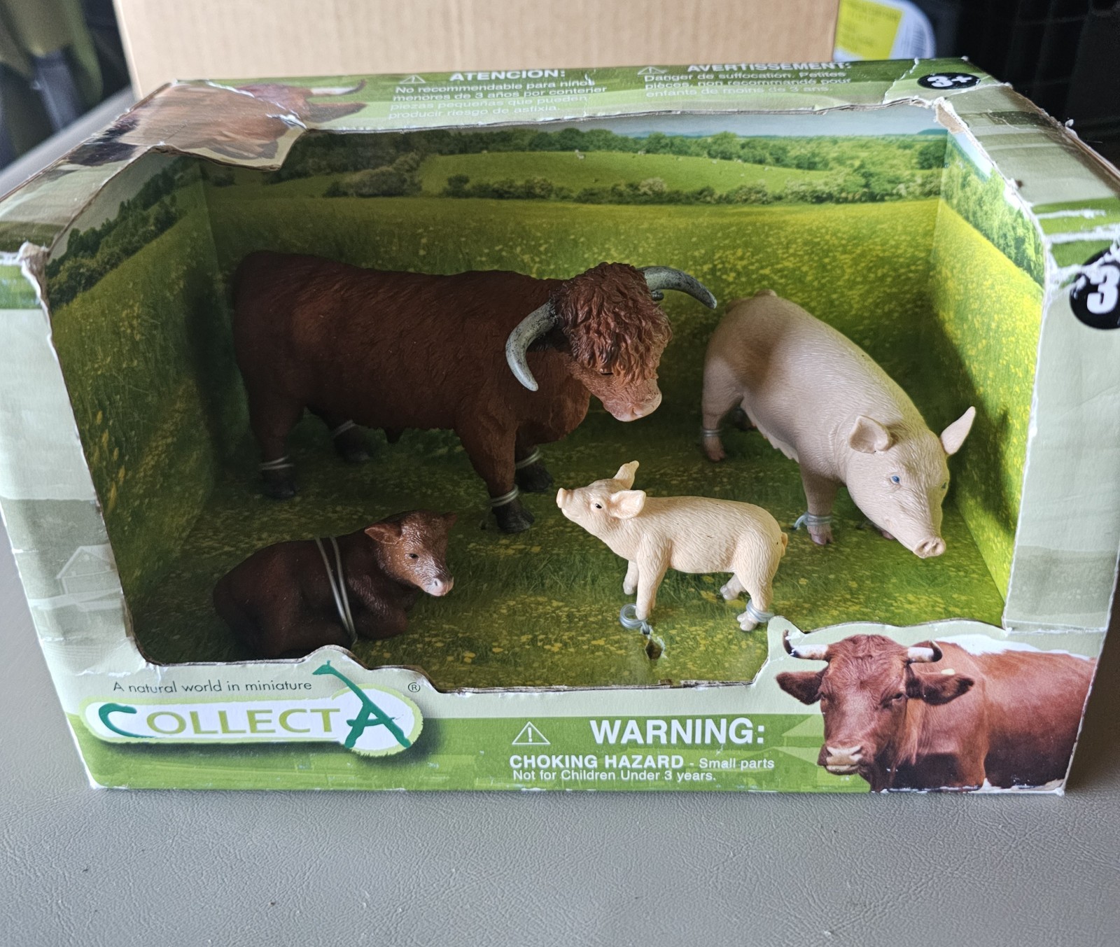 CollectA farm series new in box (shopworn). bull, calves, pig , piglet