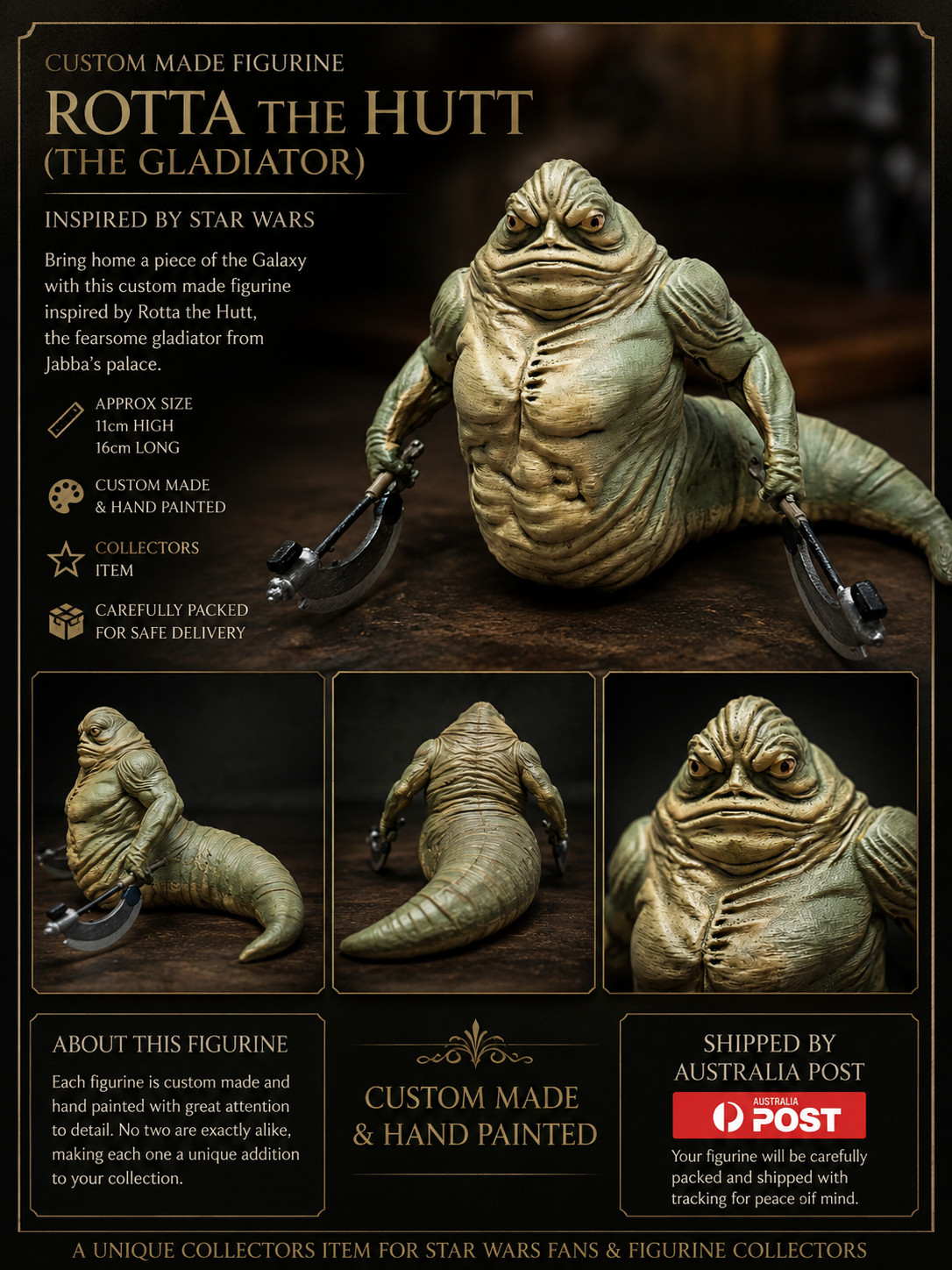 Rotta The Hutt Gladiator Custom Figurine Star Wars Inspired Hand Painted AU