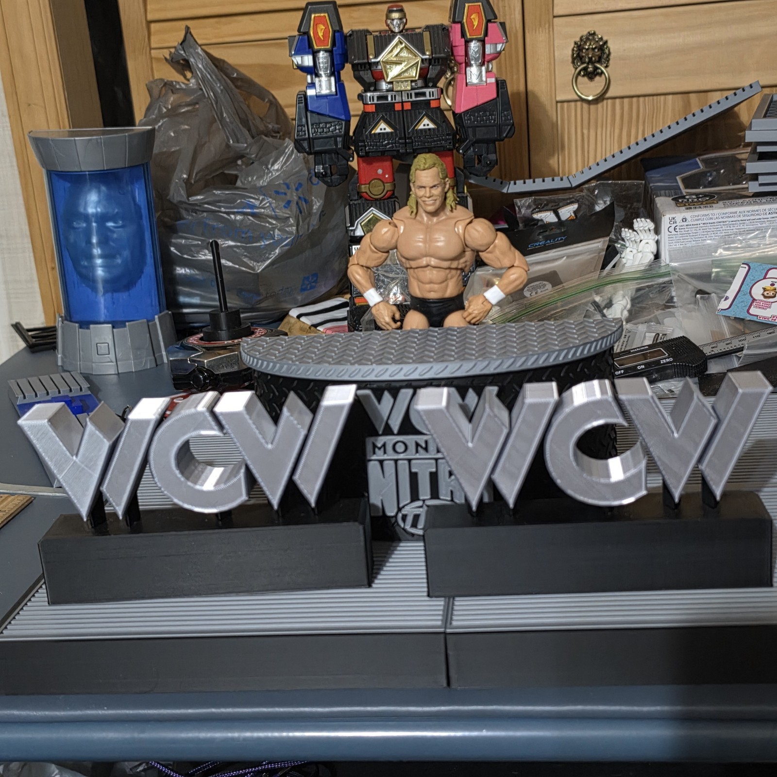 WWE Mattel Small WCW Announcer Table & Small Stage Logos Accessory Lot