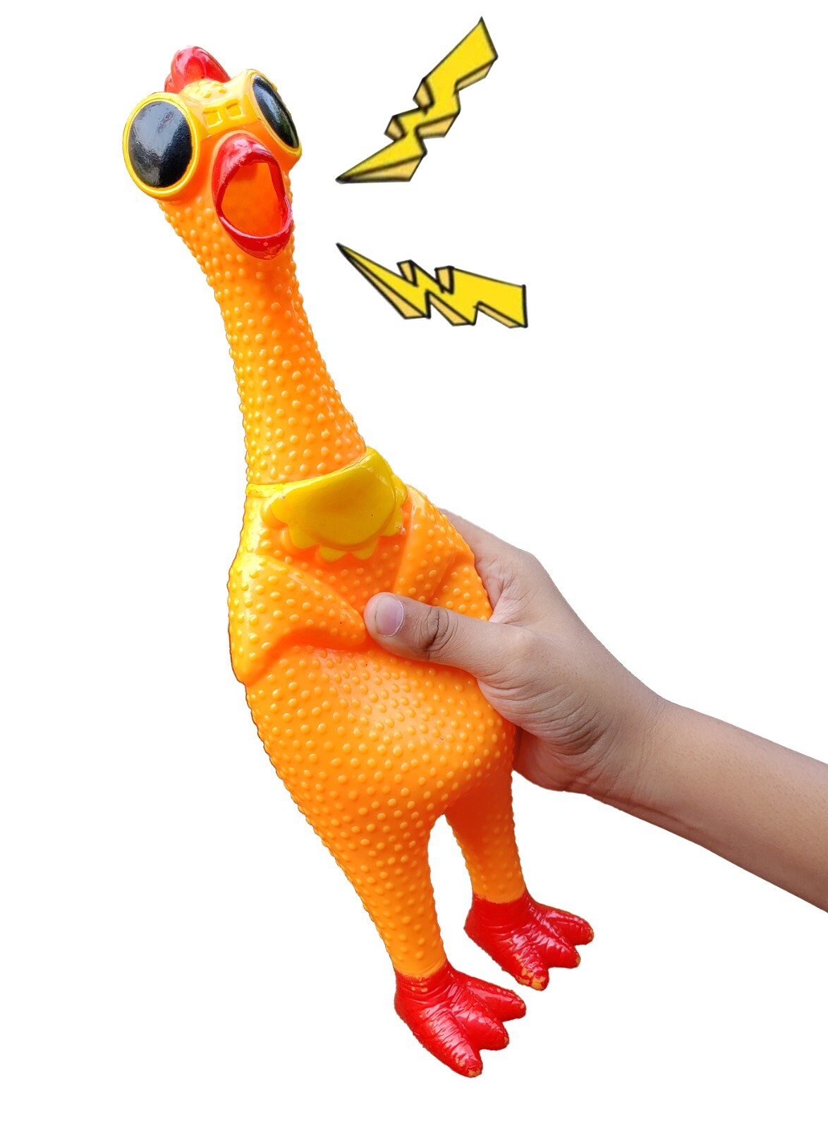 Set of 4 Unique Rubber Chicken Toys – Squeaky fun screaming 12.5″ – Fun Design