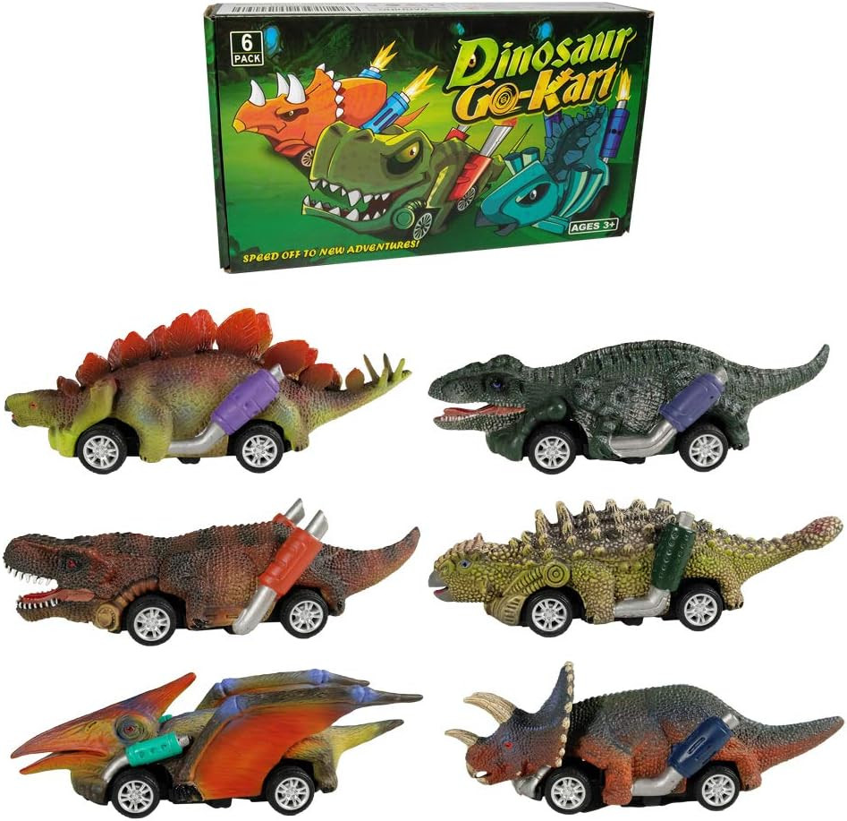 Dinosaur Toy Pull Back Cars, 6 Pack Dino Toys for Kids Ages 3 and Up