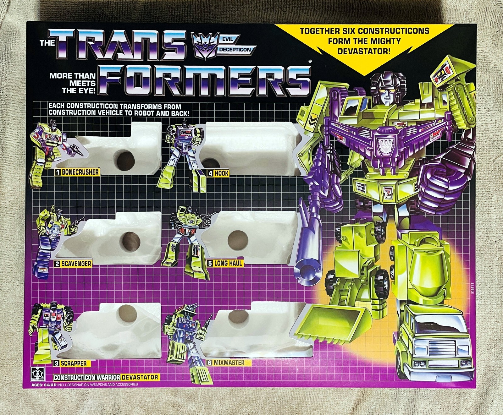 TRANSFORMERS G1 DECEPTICON CONSTRUCTICONS DEVASTATOR GIFTSET BOX, FOAM, & MANUAL