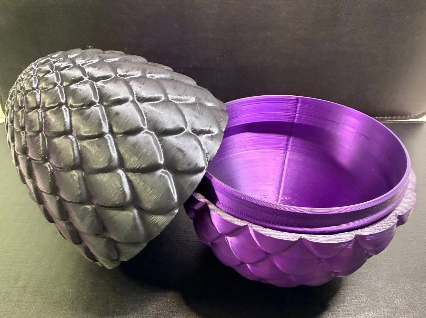 🐉🔥 3D Printed 15″ Articulated Dragon With Egg 🌙 Black Purple Silk PLA