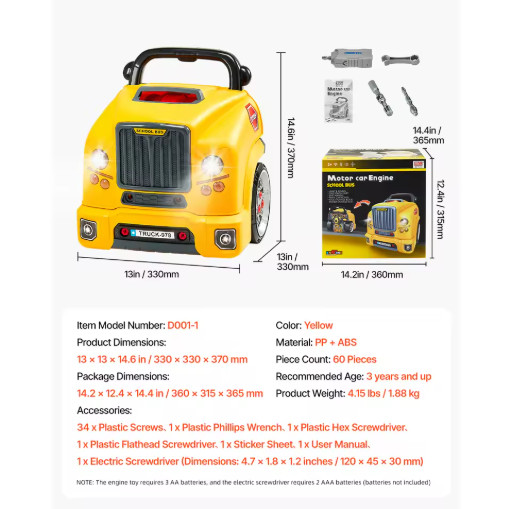 60Pcs Kids Car Repair Mechanic Engine Toy Set Workshop Pretend Play Gift