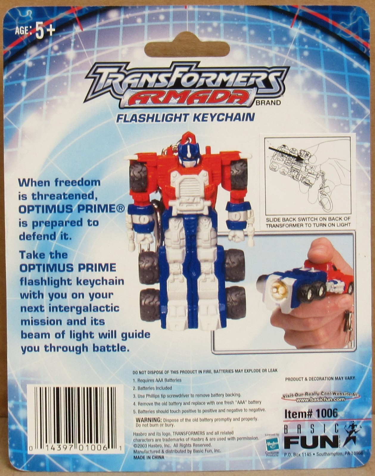 Basic Fun 1006 Transformers “Armanda” Optimus Prime Flashlight Keychain NIP