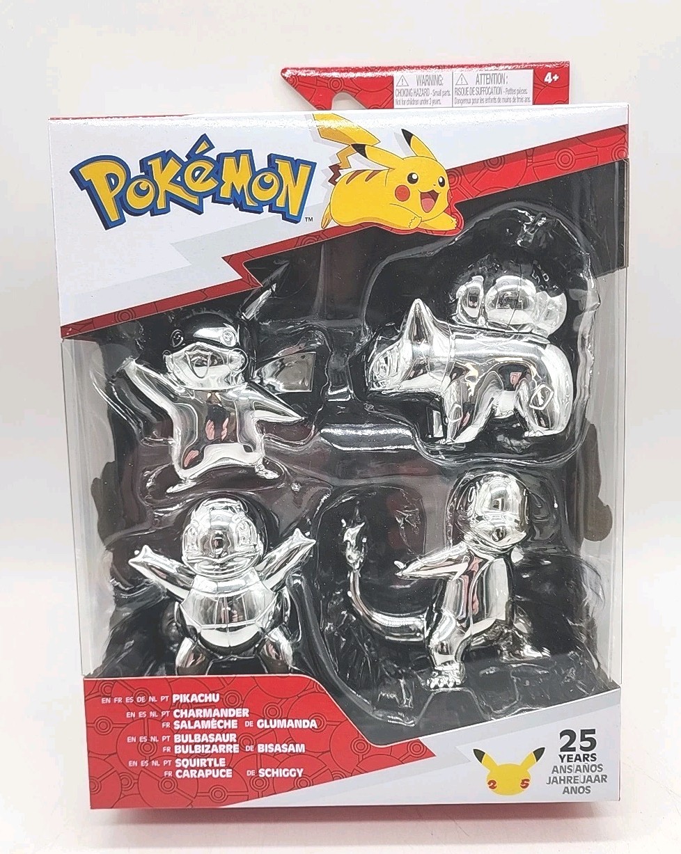 Pokemon 25th Anniversary Edition Series 1 Silver Figurine Action Figure 4-Pack