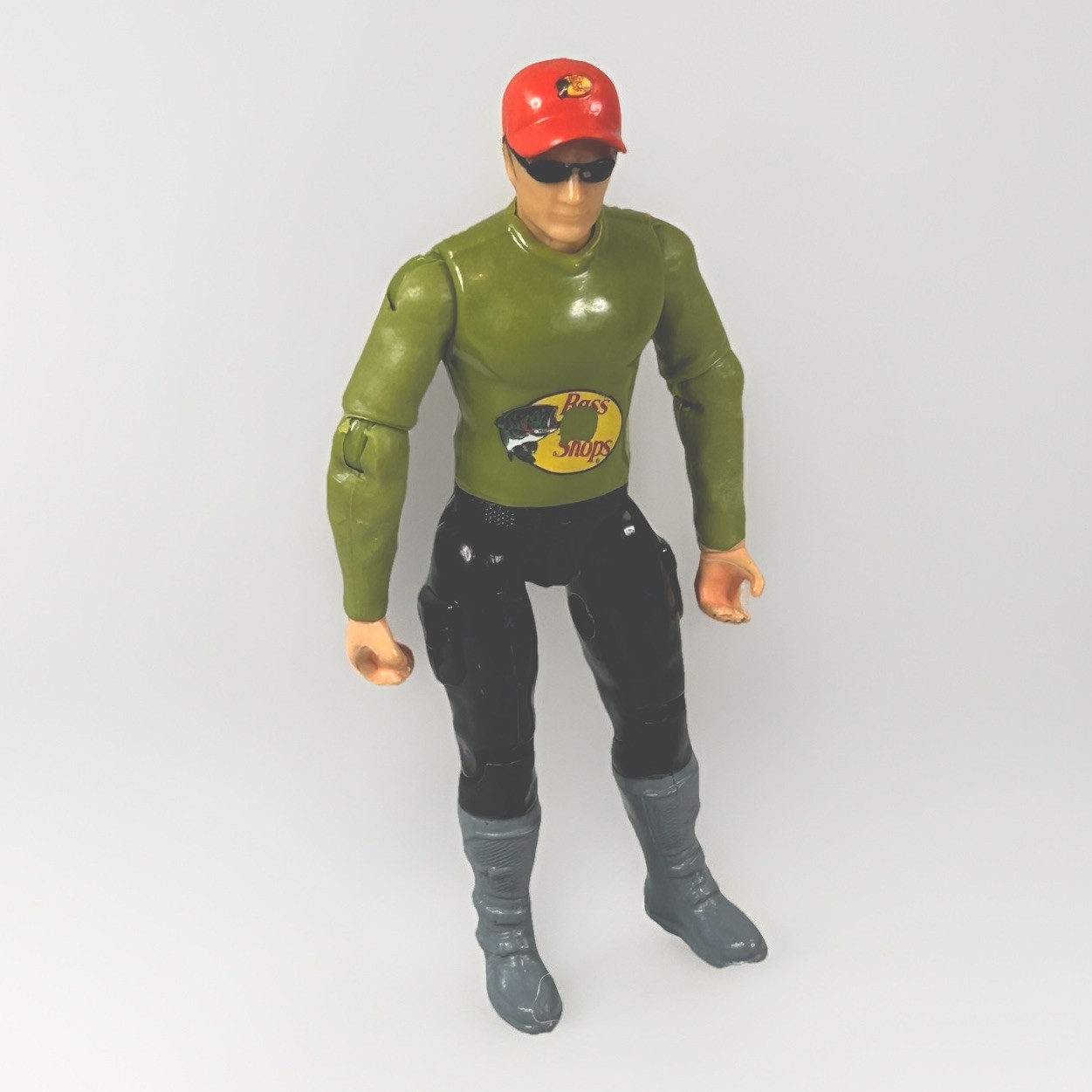 Bass Pro Shops Fisherman Action Figure 4” Pose-able – Green shirt, Orange hat