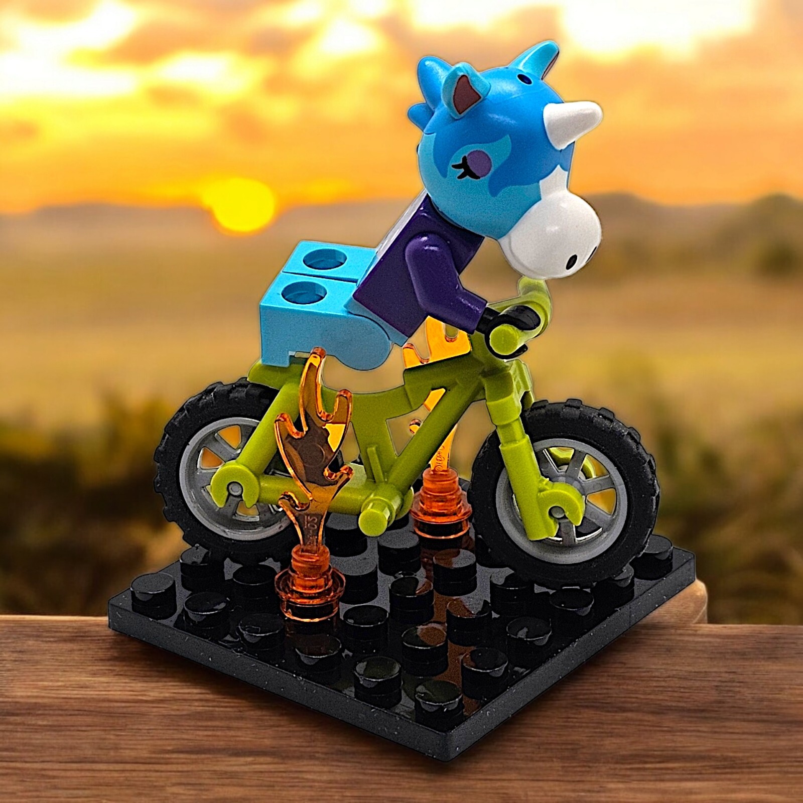 Custom Blue BMX Unicorn Mini Figure in Hoodie + Flames + Case