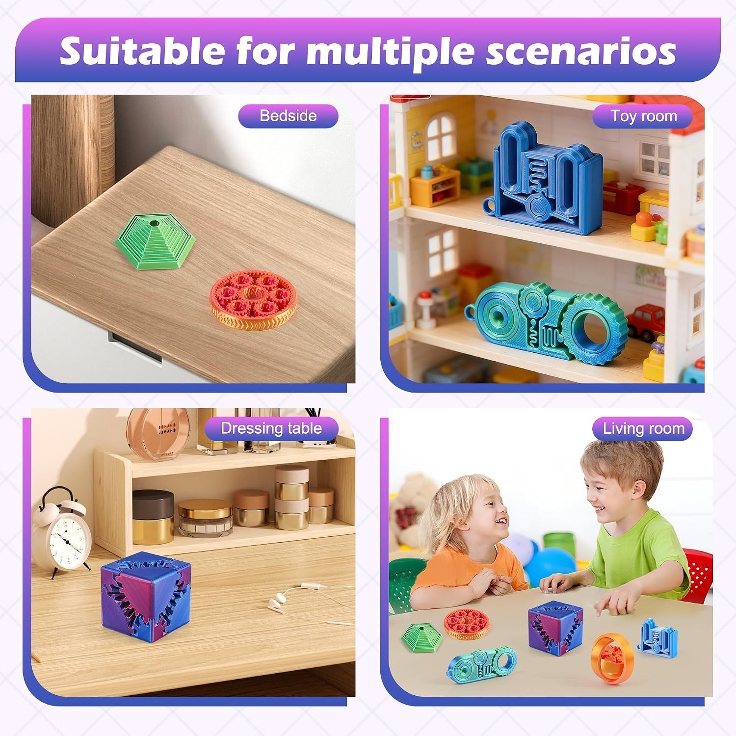 Multicolor 3D Printed Transforming Toys – 6-Piece Desktop Set for Kids & Adults