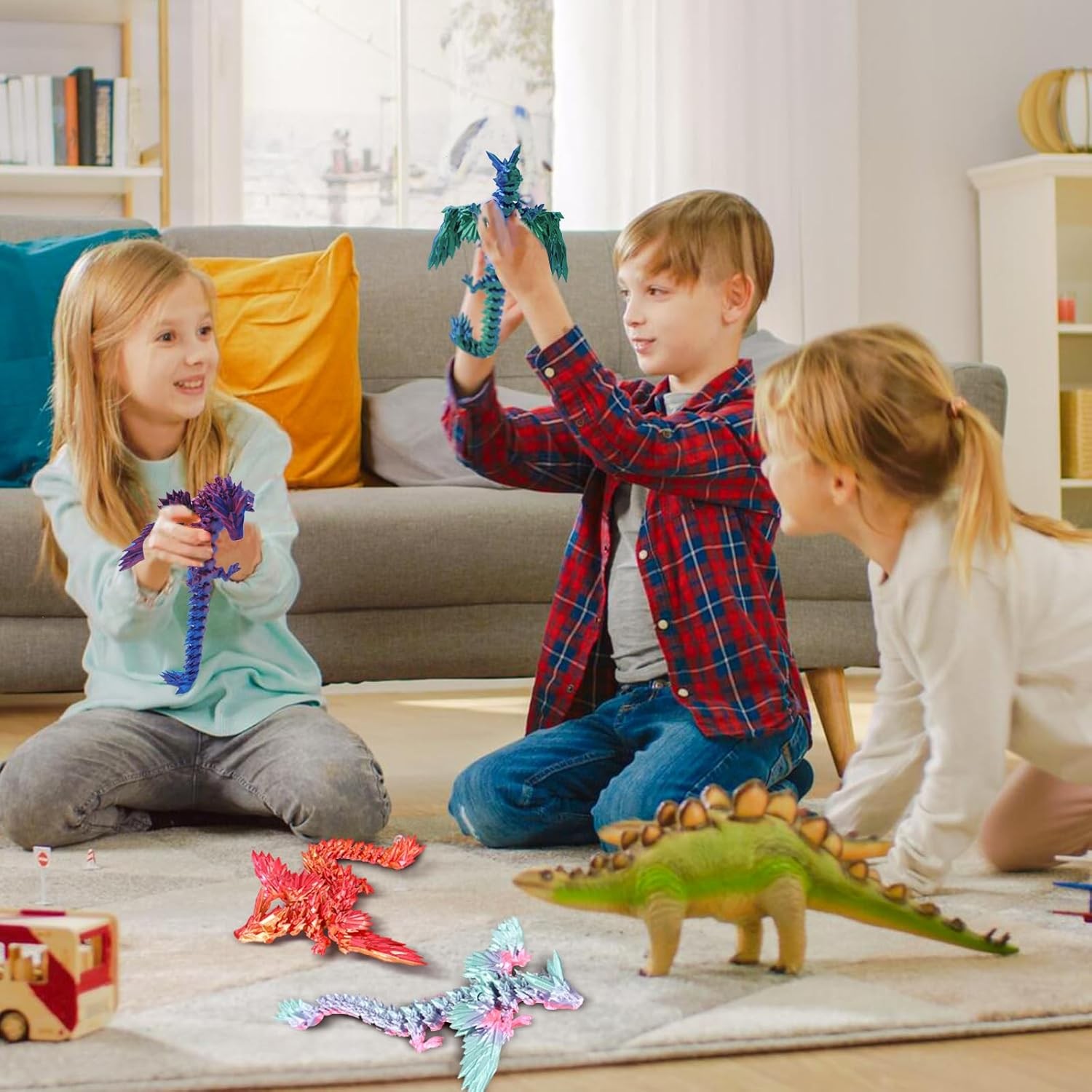 3 PCS 3D Printed Dragon with Wings, 3D Dragon 9″ Articulated Winged Dragon for H