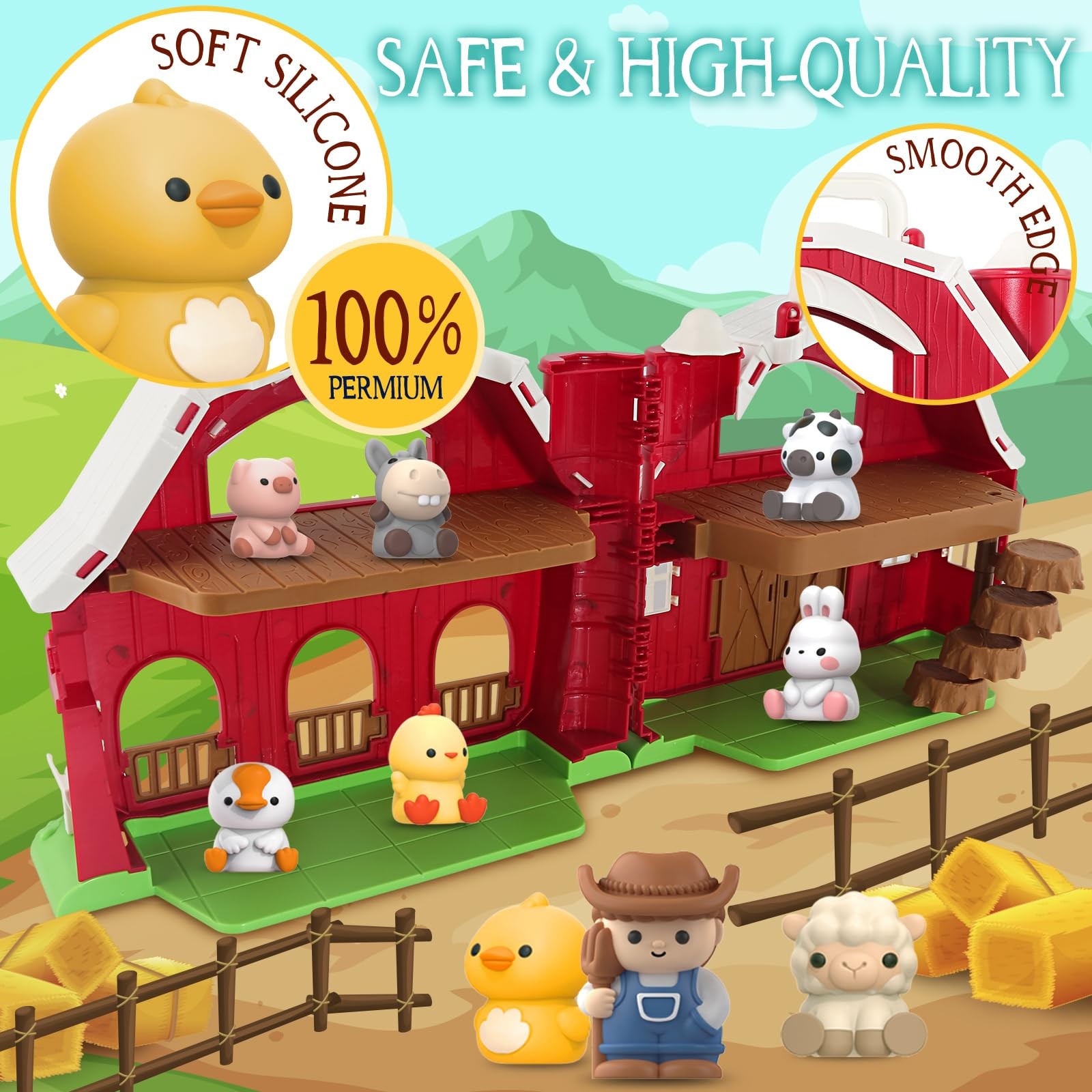 Toys for 1 2 3 Years Old Boys and Girls, Big Barn Playset with Farm Animal, P…
