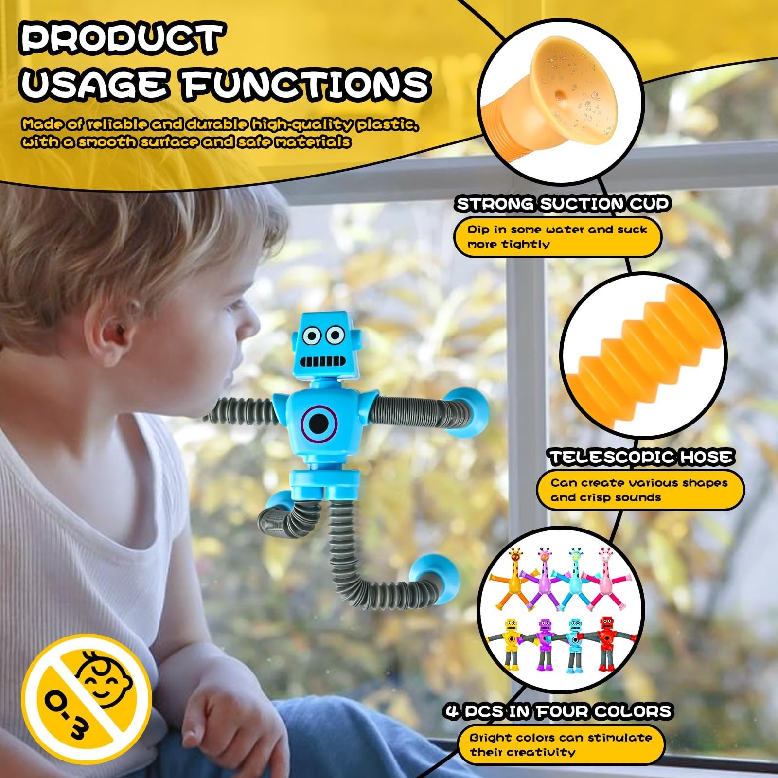 Autism Sensory Toys for Kid Boys Year Old Ages 4 5 6 7 8 9 10(4PCS), Suction Rob