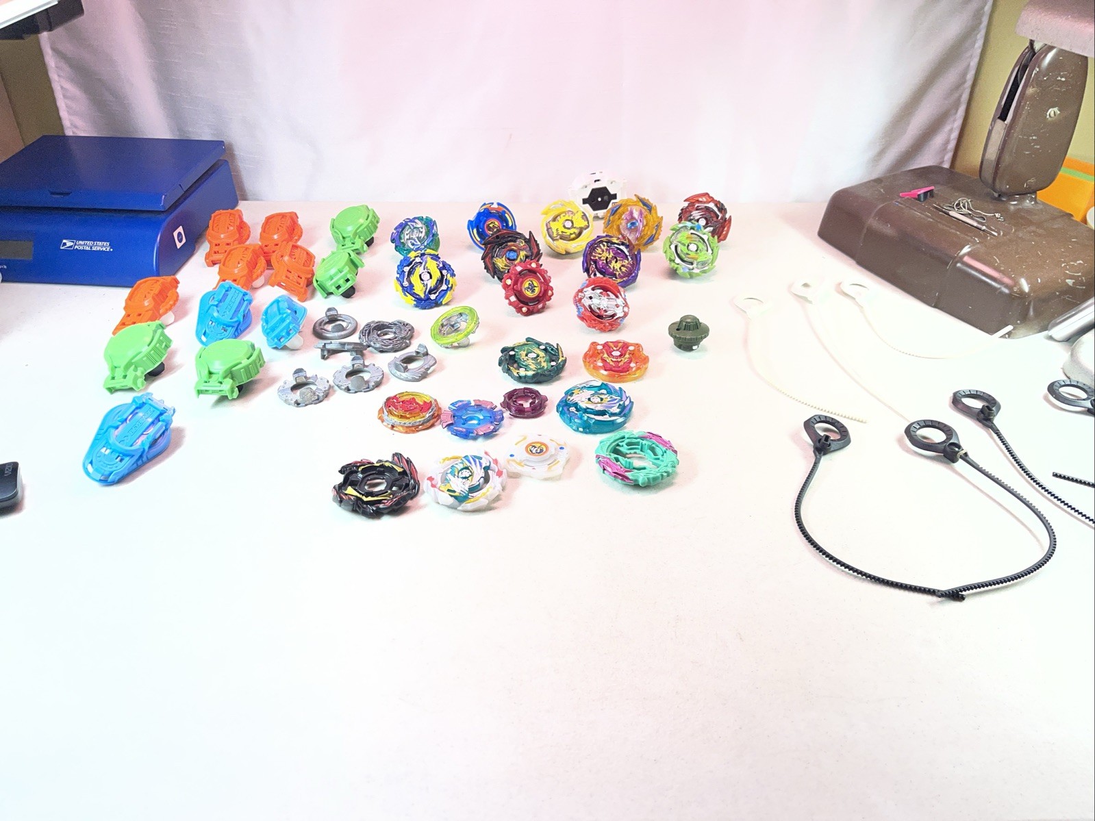 Lot of 20 Beyblade Tops Hasbro Collection Plus Rip Cords And Launchers