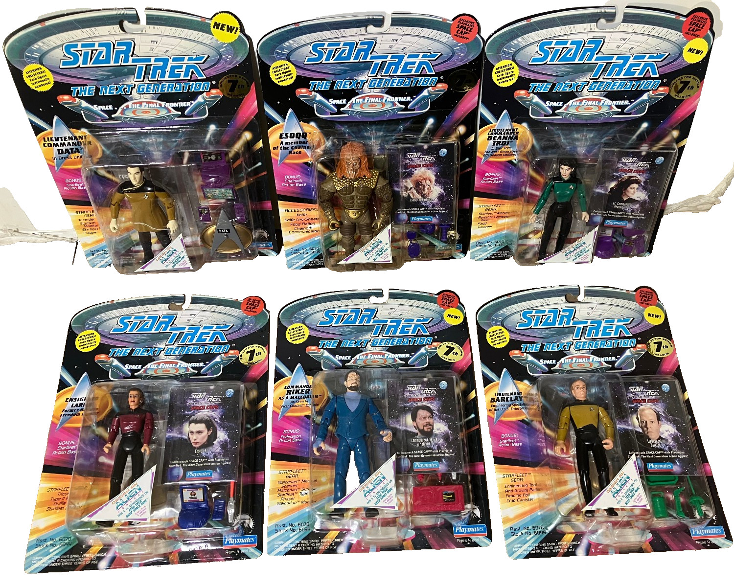 Vintage 1994 Playmates Star Trek The Next Generation Figures 7th Season Lot of 6