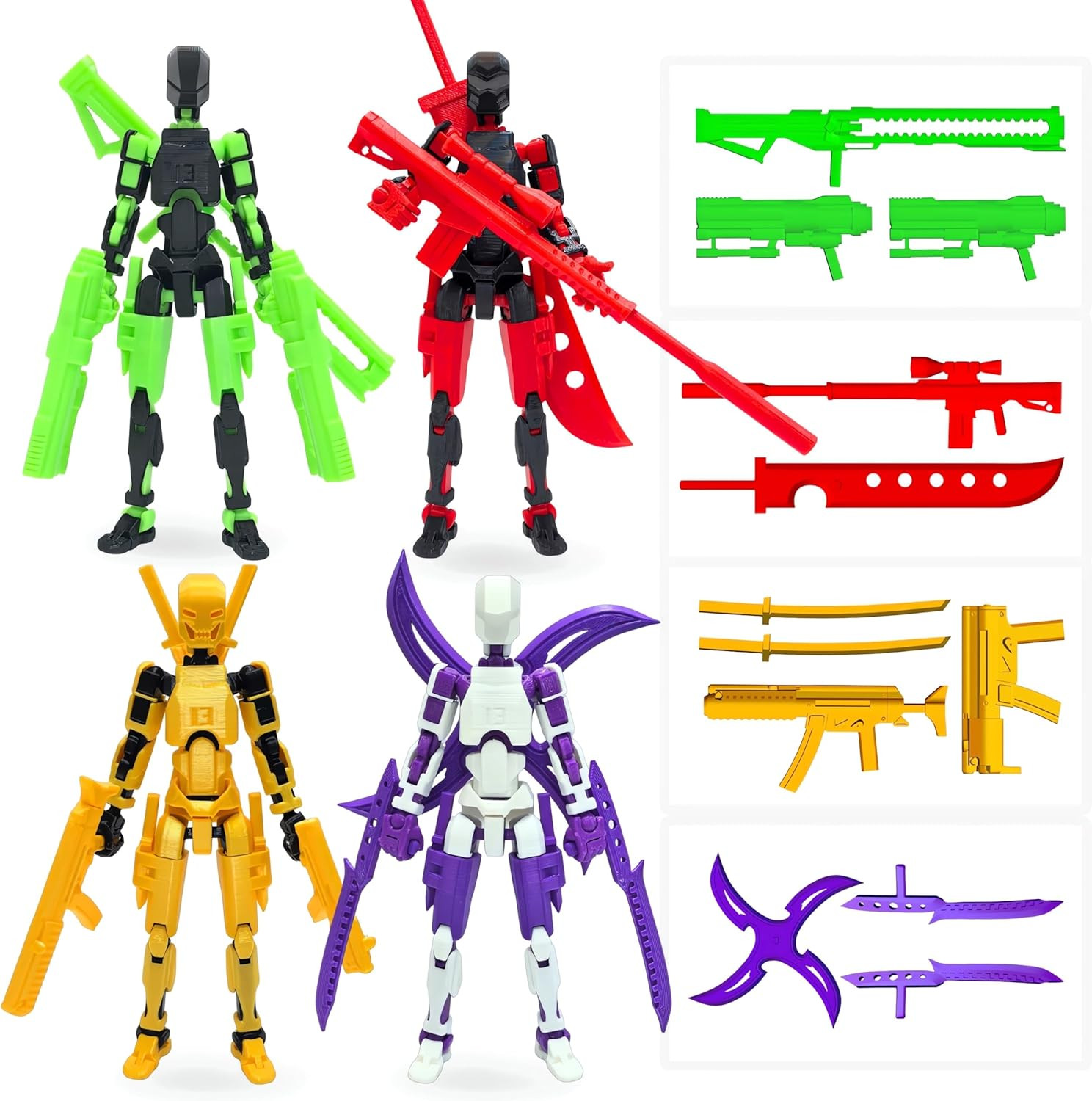 4-Pack T13 Action Figure Set,7 Inch Multi-Colored Titan 13 Robot, Dummy 13, 3D P