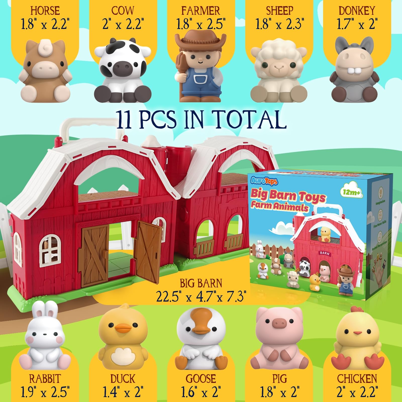 Toys for 1 2 3 Years Old Boys and Girls, Big Barn Playset with Farm Animal, P…