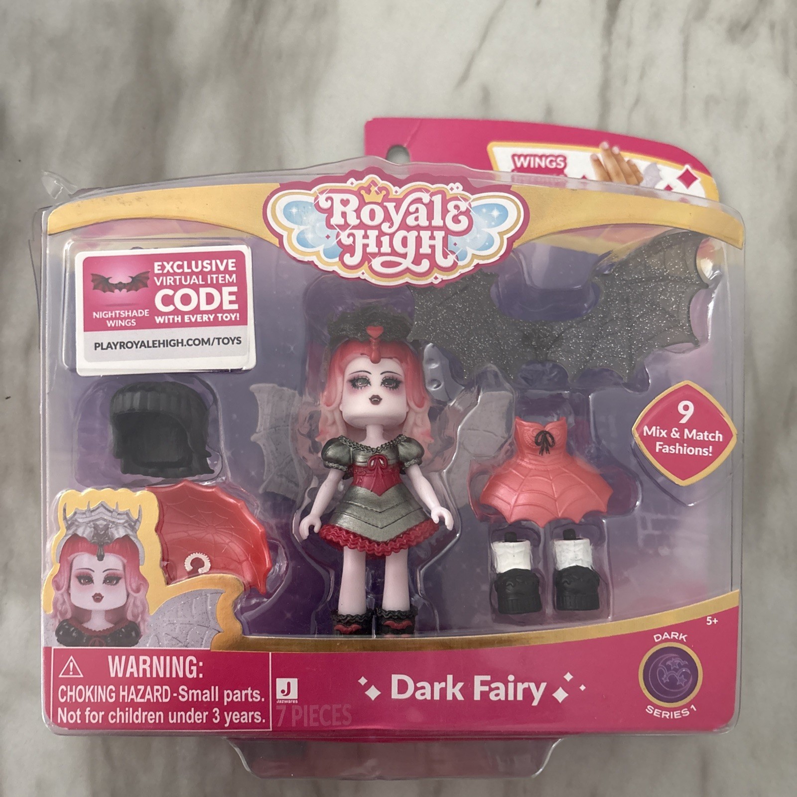 JAZWARES Royale High 7pc Dark Fairy Series 1 Mini Figures Nightshade Wings Code