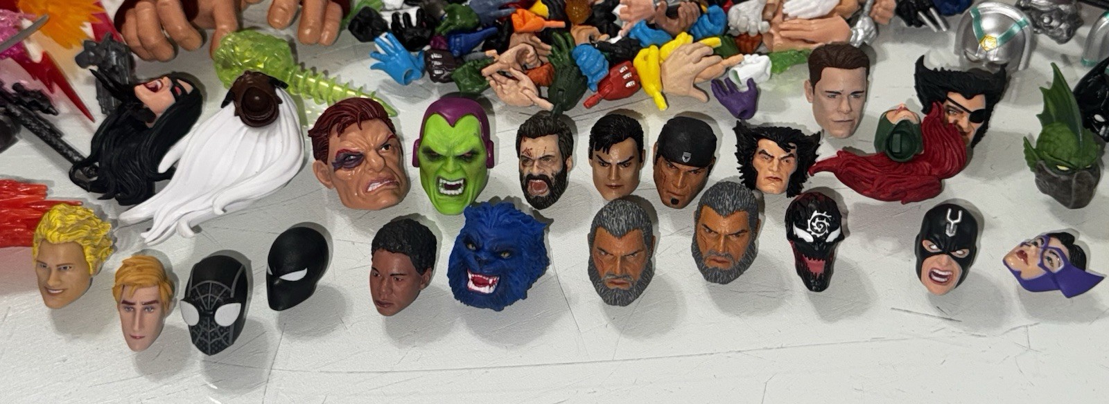 Huge Lot Of Marvel Legends & DC McFarlane Figure Heads Hands Weapons & More