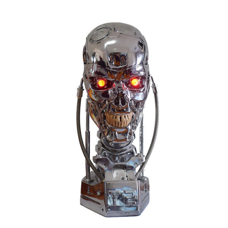 US Terminator Arnold T2 T800 1:1 Endoskeleton Resin Skull Bust Statue LED Eyes