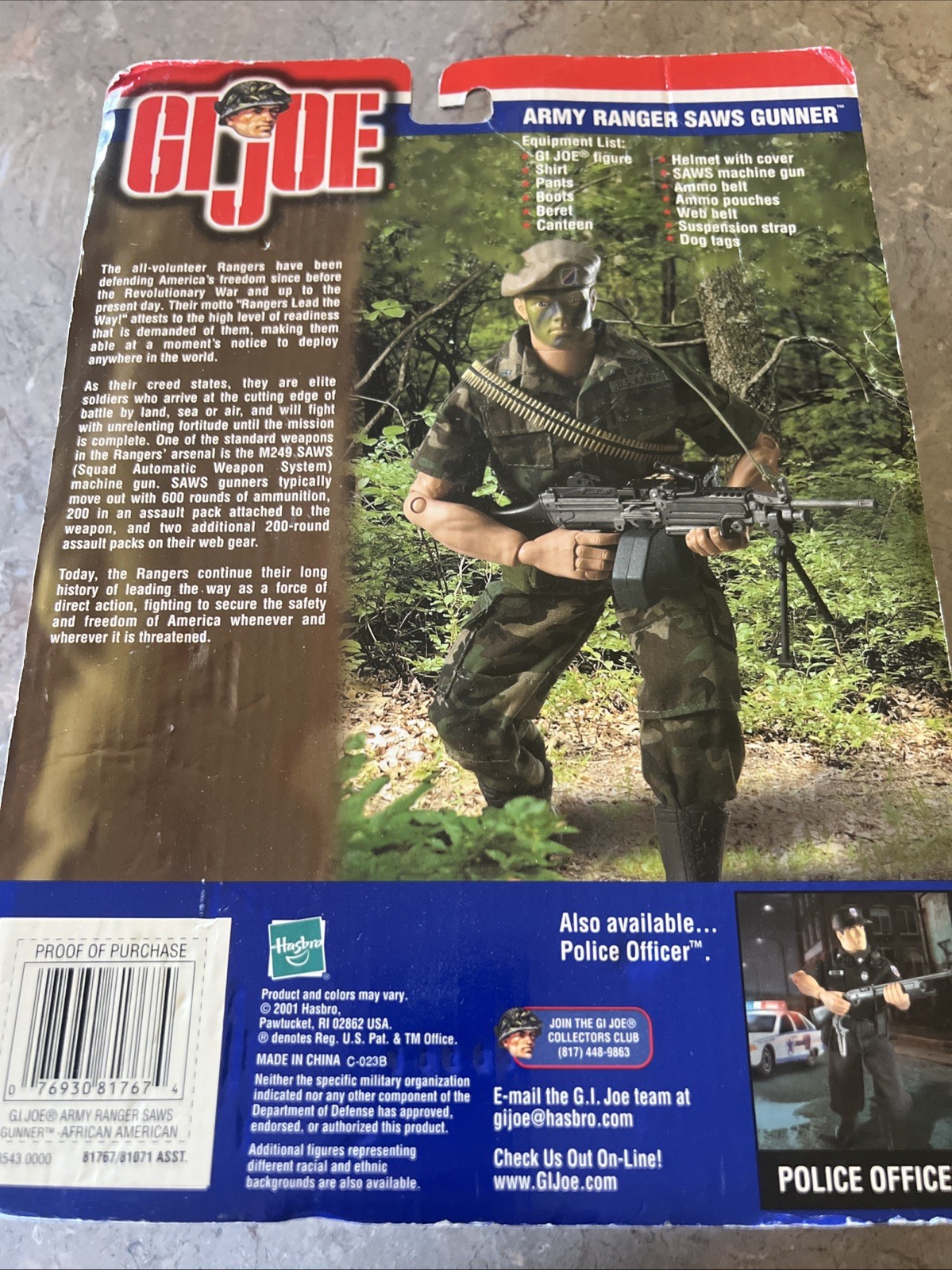 Hasbro 2001 GI JOE Army Ranger SAWS Gunner, African American Figure
