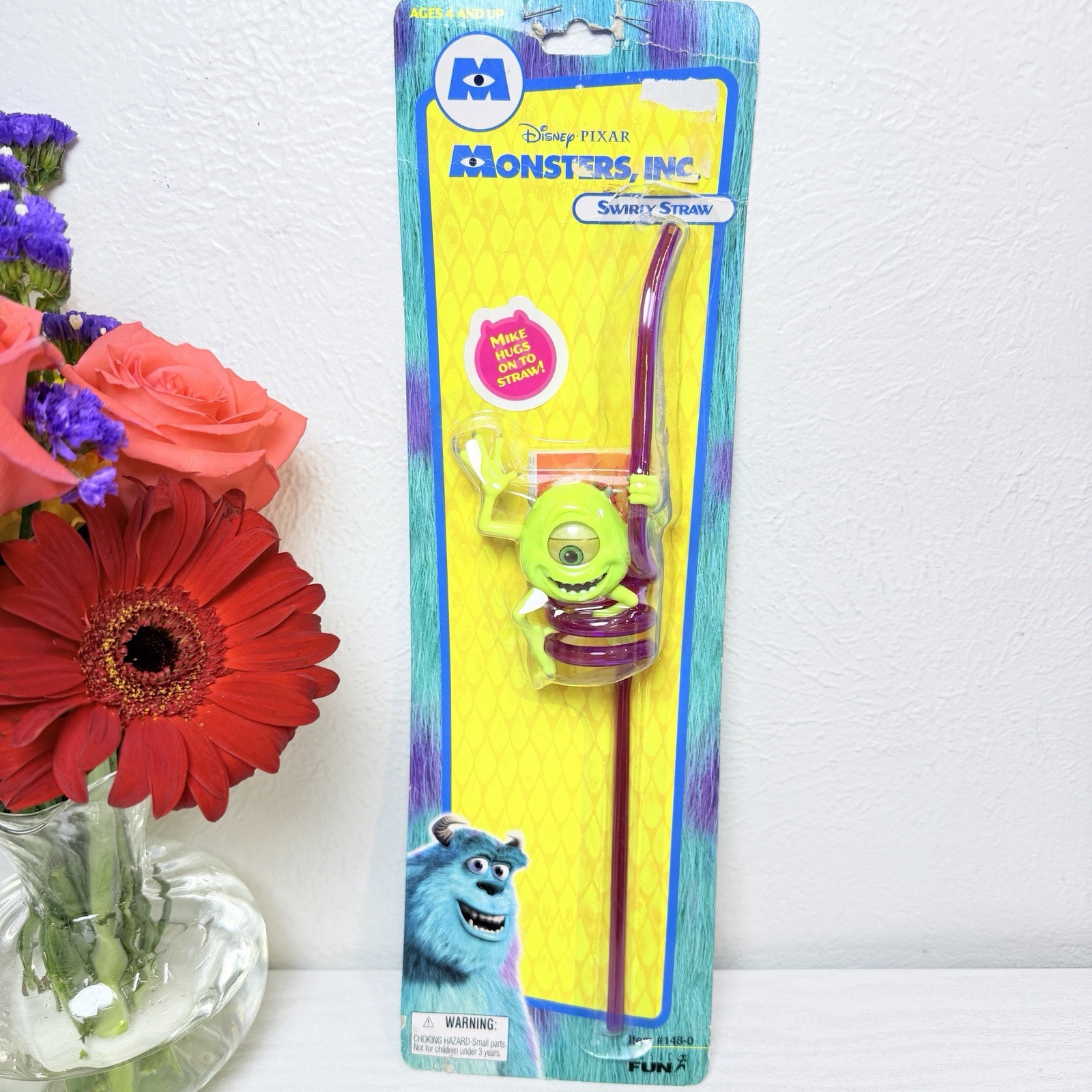 RARE Monsters Inc Disney Pixar Swirly Straw Mike Fun 2001 NOS New Movable Eye