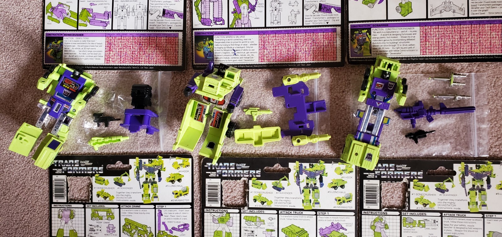 Transformers G1 Vintage DEVASTATOR = Constructicons 100% complete w/6 Cardbacks