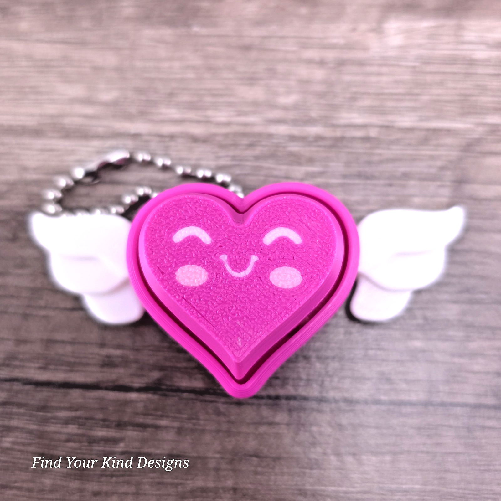 Heart Clicker with Wings – 3D Printed Fidget Toy with Keychain, Stress Reliever