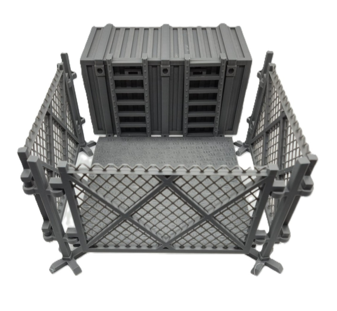 1:18 Scale 4″ Figure Diorama Playset Modular Industrial Chain Link Fence & Cargo