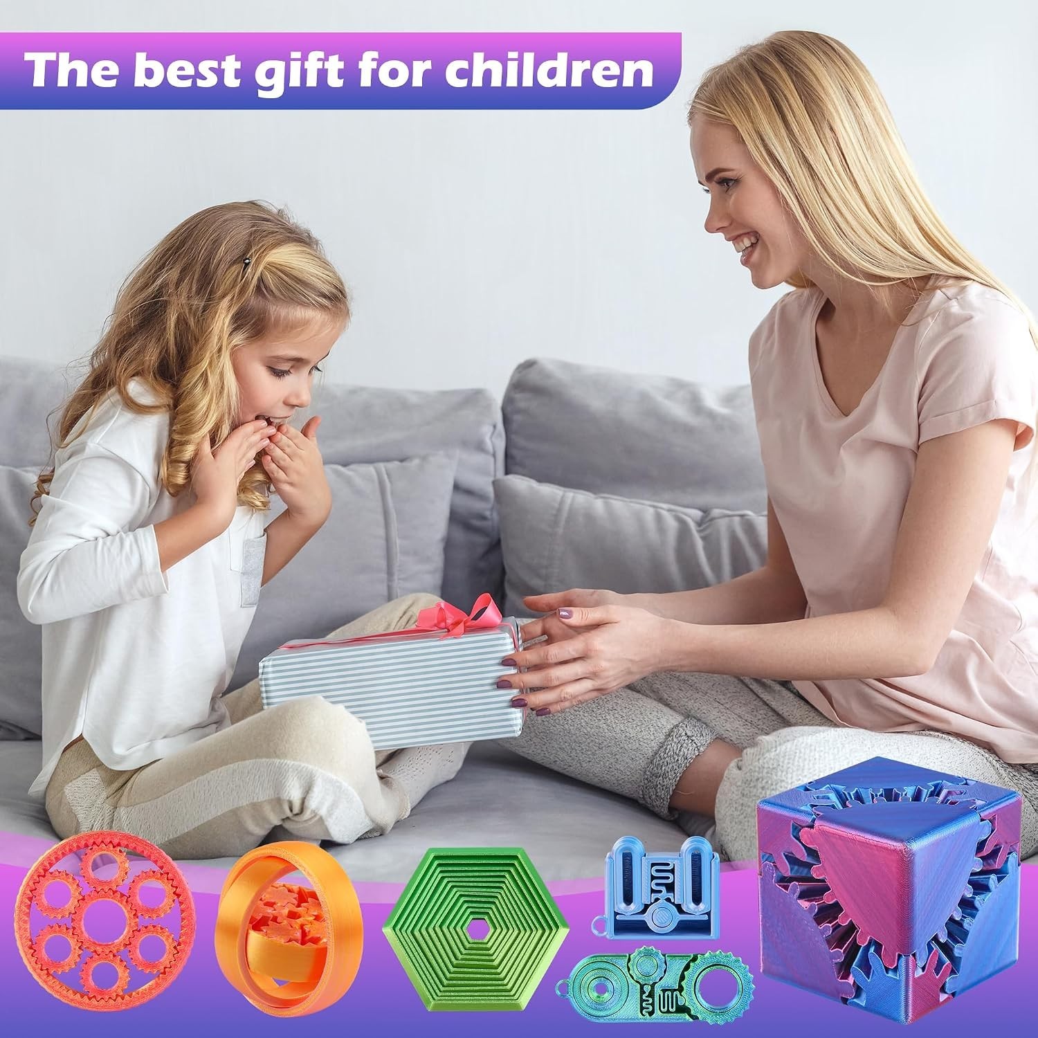 Multicolor 3D Printed Transforming Toys – 6-Piece Desktop Set for Kids & Adults