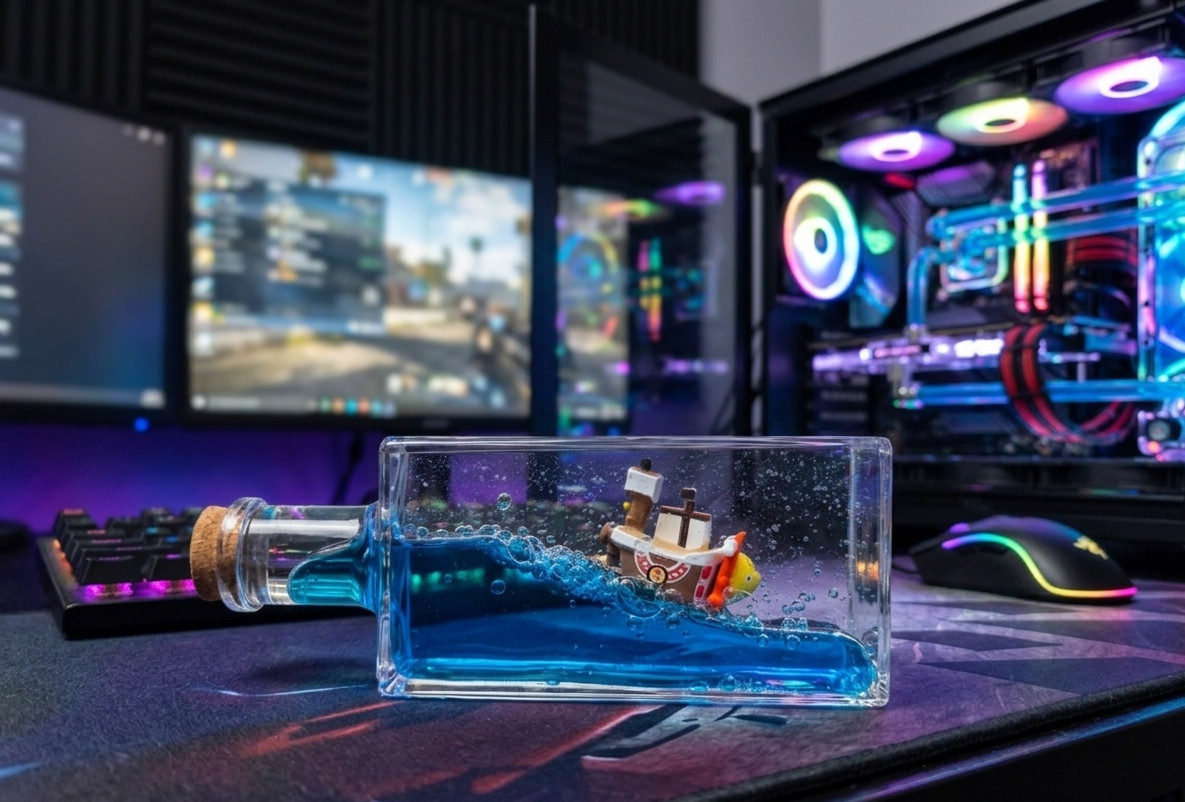 One Piece Thousand Sunny Ship Bottle Liquid Wave Anime Collectible Decor Gift