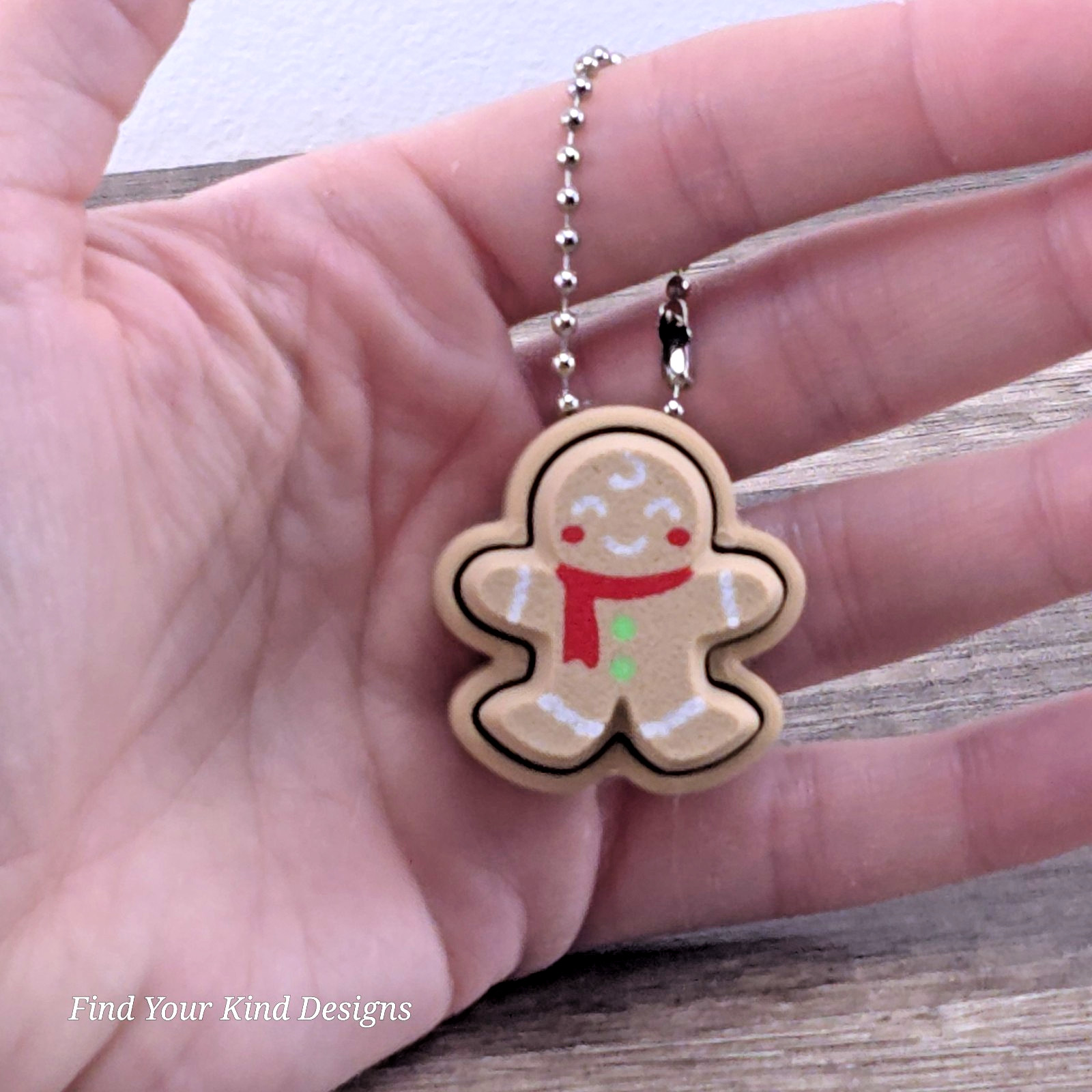 Gingerbread Man Clicker with Red Scarf– 3D Printed Fidget Toy with Keychain
