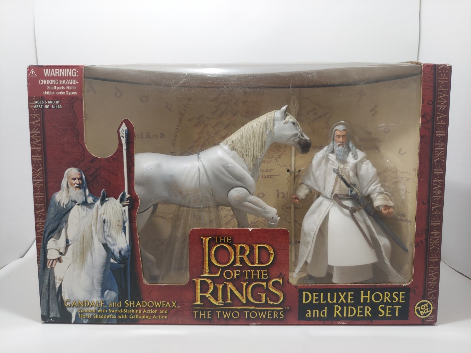 TOYBIZ LORD OF THE RINGS Two Towers GANDALF & SHADOWFAX DELUXE Horse RIDER SET