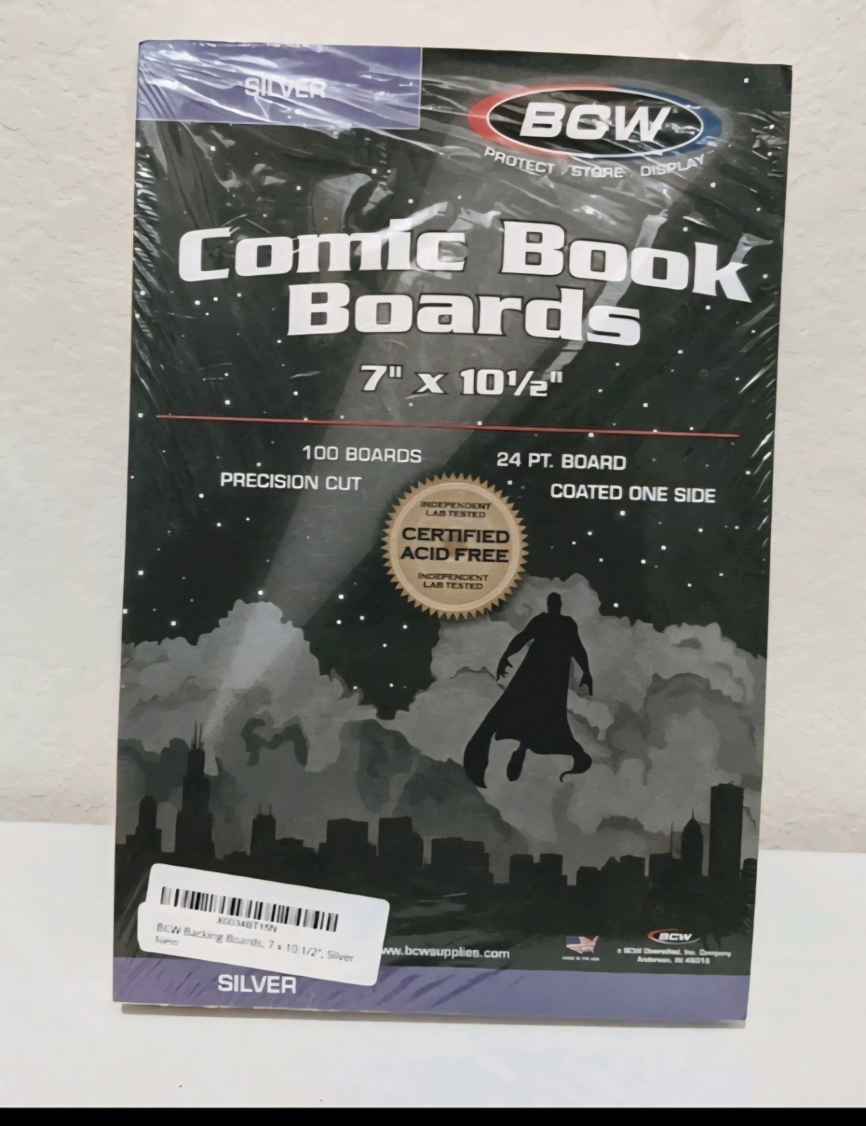 BCW 24PT Comic Backing Boards – Silver, Pack of 100. 7x 10.5 Brand New Sealed..