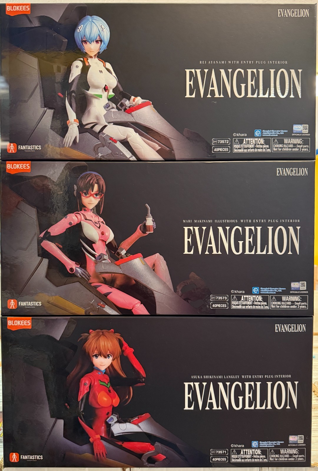 Set of 3 Blokees Evangelion ~ With With Entry Plug ~ REI ~ MARI ~ ASUKA ~ NEW