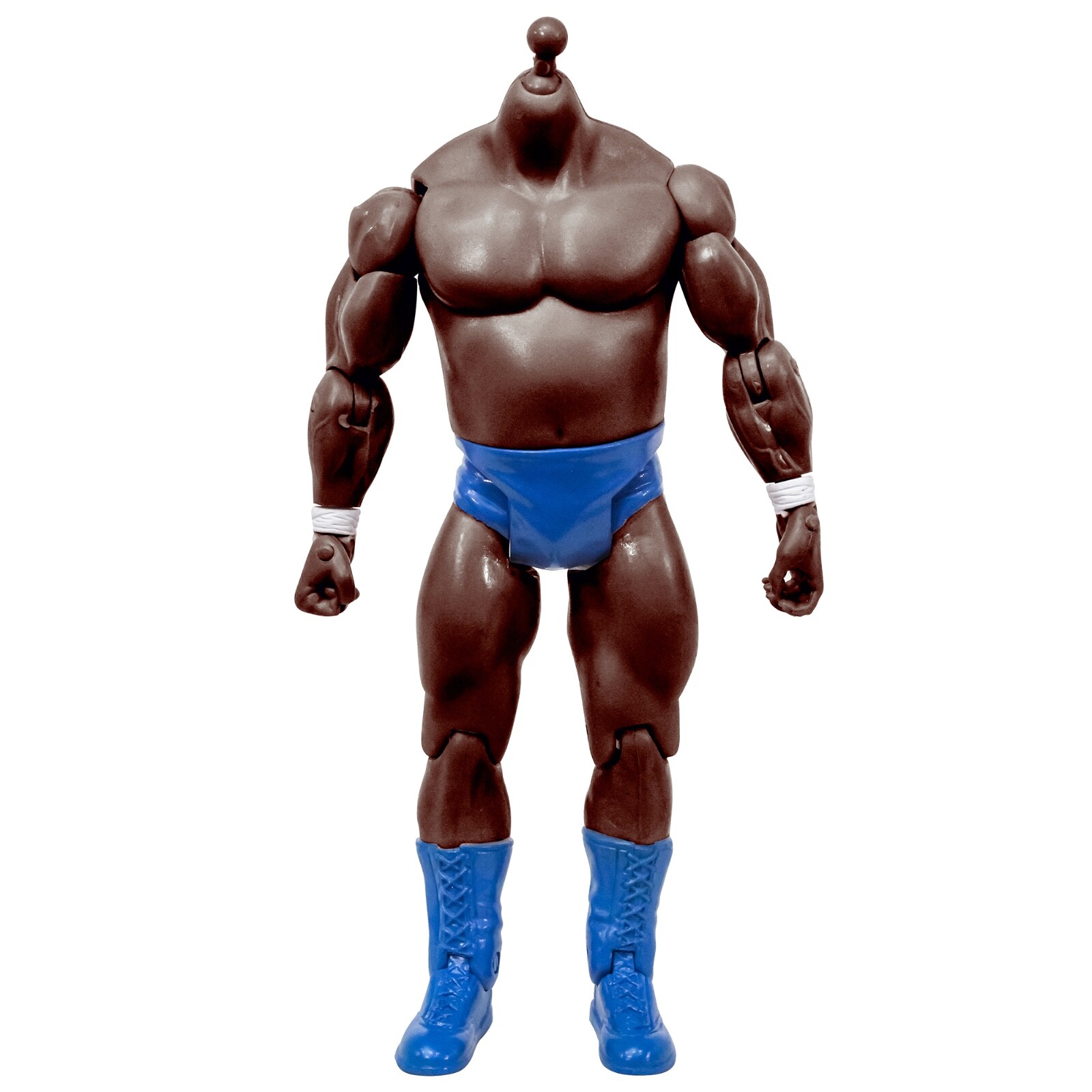 Generic 7 Inch Wrestling Action Figure With Bulky Black Body & Blue Trunks