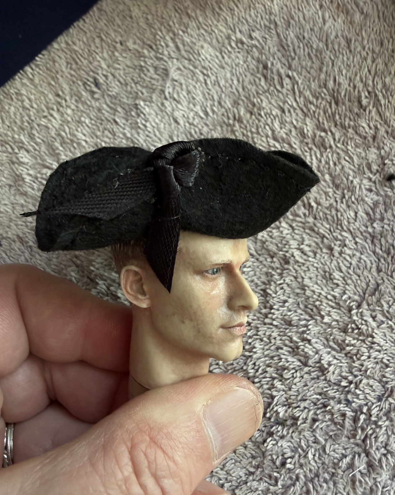OOAK 1/6 Scale …1700’s Basic Black Military Tricorn Hat.