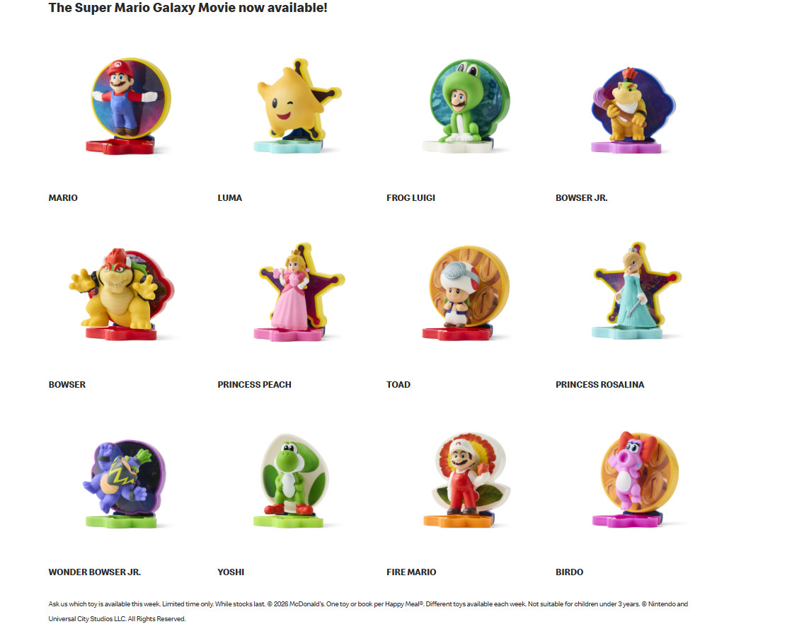 McDonalds Toy 2026 Super Mario Galaxy Plastic Toys With Clip Full Set Of 12+Book