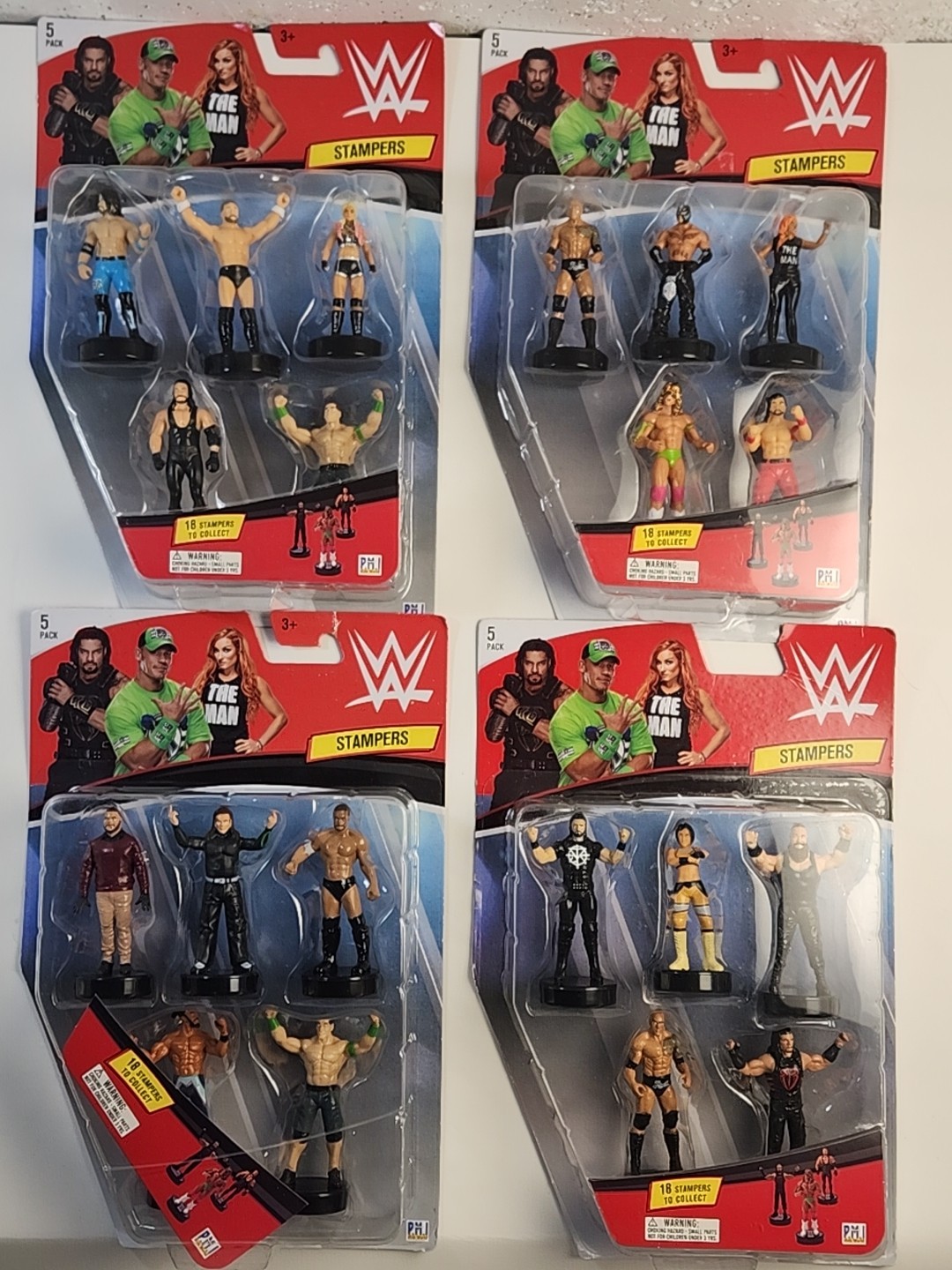 Lot Of 4 – WWE Wrestler Stampers 5pk – All 18 Wrestlers – 20 Stamps Total – New