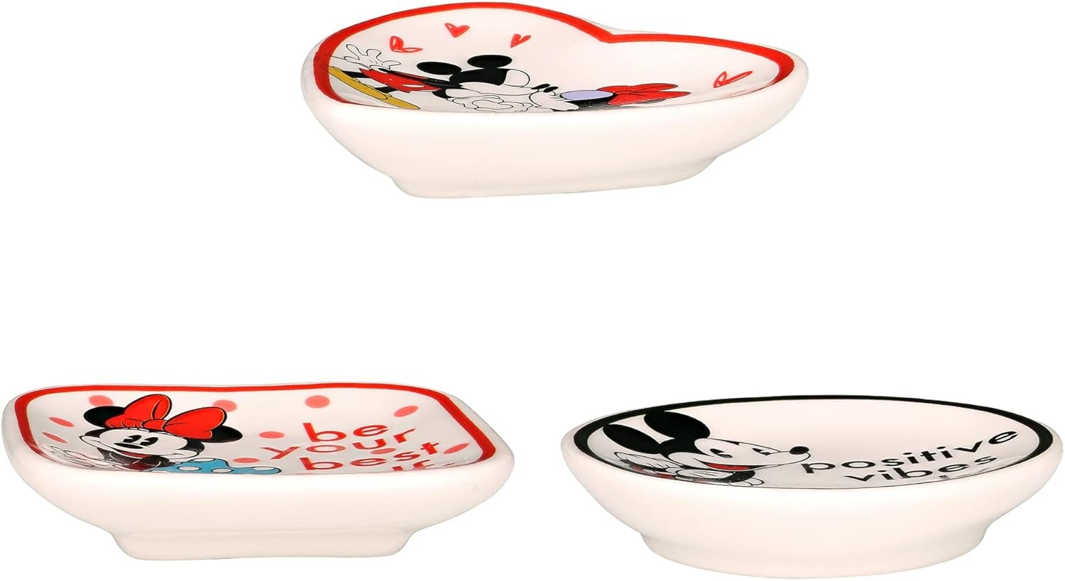 Disney Mickey and Minnie Multicoloured Ceramic Gift 3 piece Boxed Trinket Tray S